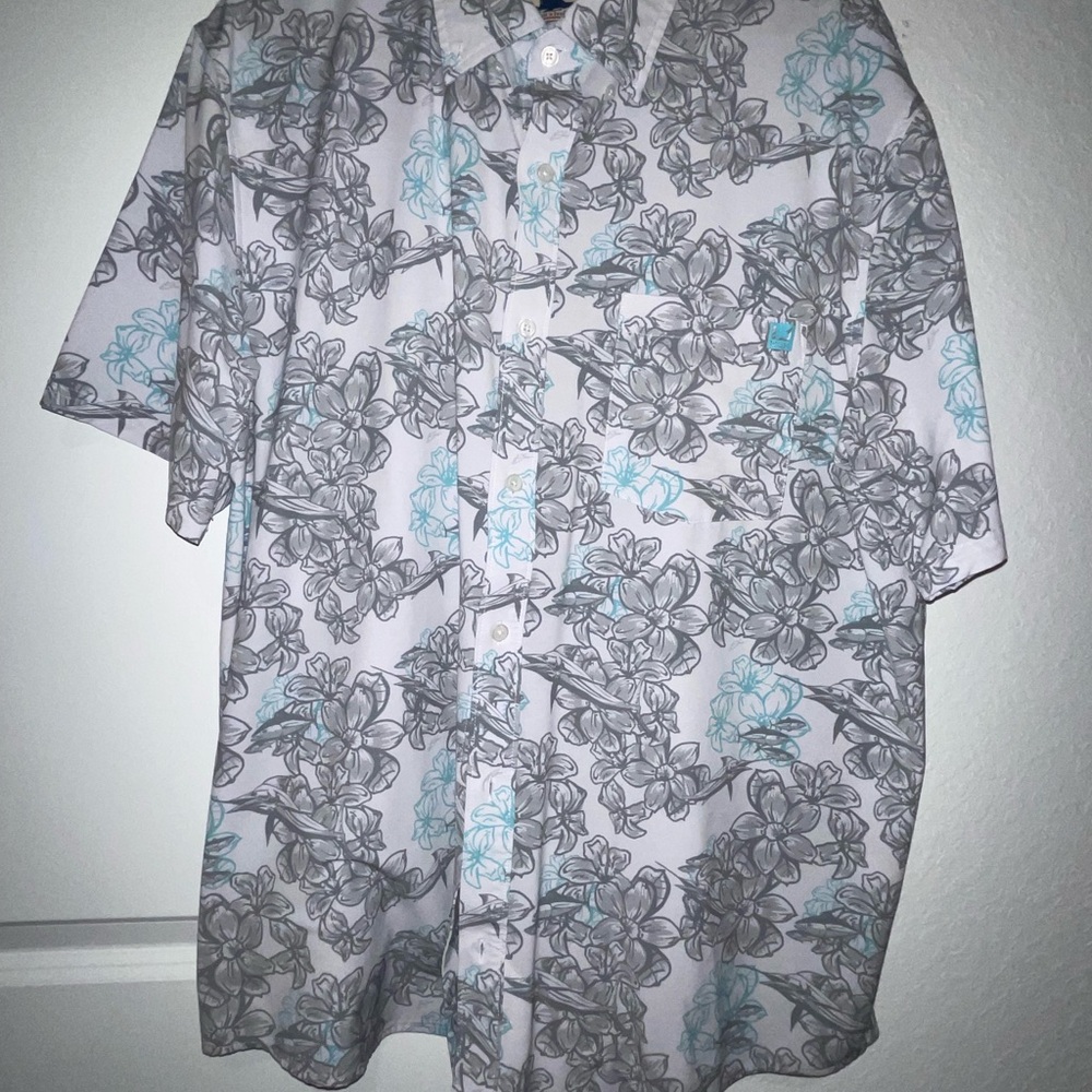 Huk Gray and Blue Casual Button Down Shirt